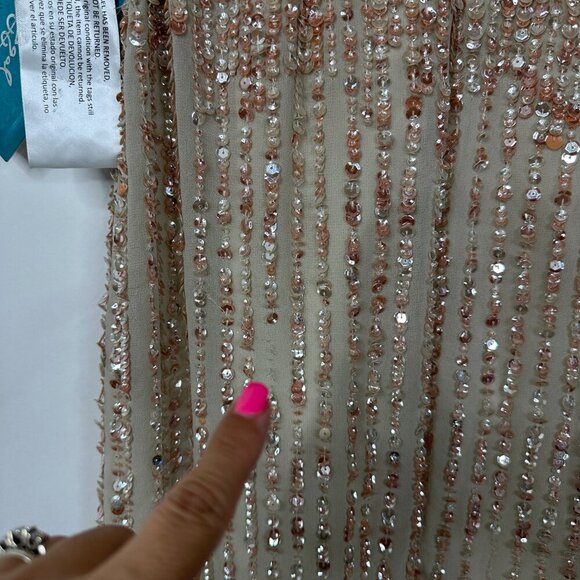 FLAW - NWT Mac Duggal Sequined Sleeveless V-Neck Midi Sheath Dress Nude 4 #9851 - Picture 11 of 14